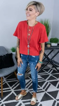 The ZigZag Stripe TOPS & TUNICS Red Satisfy Me Top [NO RETURNS]