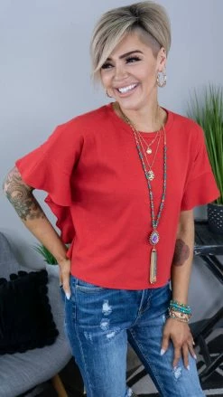 The ZigZag Stripe TOPS & TUNICS Red Satisfy Me Top [NO RETURNS]