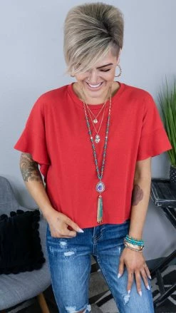 The ZigZag Stripe TOPS & TUNICS Red Satisfy Me Top [NO RETURNS]