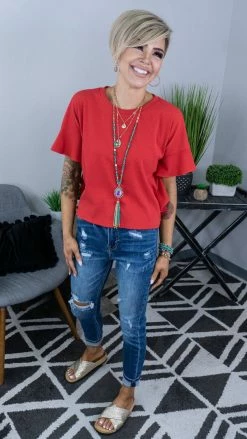 The ZigZag Stripe TOPS & TUNICS Red Satisfy Me Top [NO RETURNS]