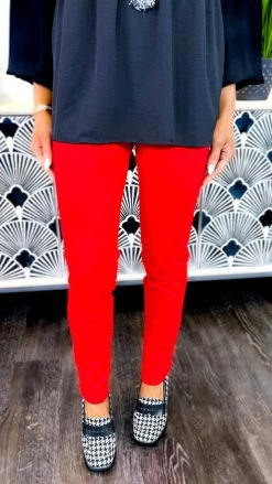 The ZigZag Stripe BOTTOMS Red Skinny Ponte Pants