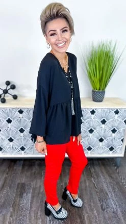 The ZigZag Stripe BOTTOMS Red Skinny Ponte Pants