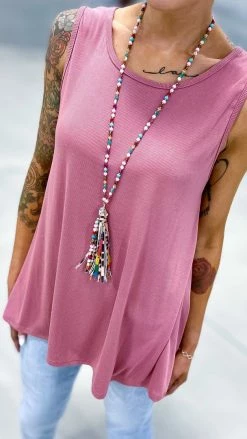 The ZigZag Stripe Rose Ribbed Right On Time Tank TOPS & TUNICS