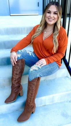 The ZigZag Stripe Rust Divine Life Top [NO RETURNS] TOPS & TUNICS