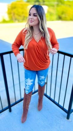 The ZigZag Stripe Rust Divine Life Top [NO RETURNS] TOPS & TUNICS