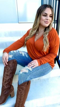 The ZigZag Stripe Rust Divine Life Top [NO RETURNS] TOPS & TUNICS