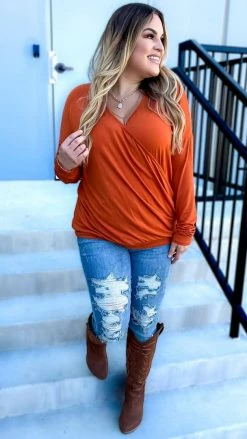 The ZigZag Stripe Rust Divine Life Top [NO RETURNS] TOPS & TUNICS