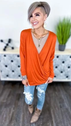 The ZigZag Stripe Rust Divine Life Top [NO RETURNS] TOPS & TUNICS