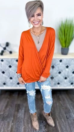 The ZigZag Stripe Rust Divine Life Top [NO RETURNS] TOPS & TUNICS