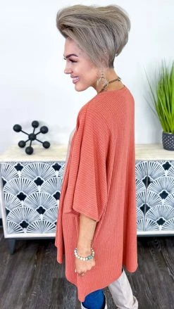 The ZigZag Stripe Rust Subtle Style Cardigan OUTERWEAR