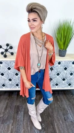 The ZigZag Stripe Rust Subtle Style Cardigan OUTERWEAR