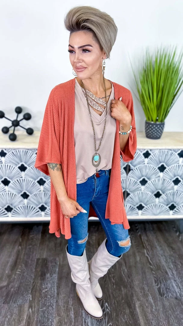 The ZigZag Stripe Rust Subtle Style Cardigan OUTERWEAR