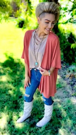 The ZigZag Stripe Rust Subtle Style Cardigan OUTERWEAR