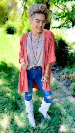 The ZigZag Stripe Rust Subtle Style Cardigan OUTERWEAR