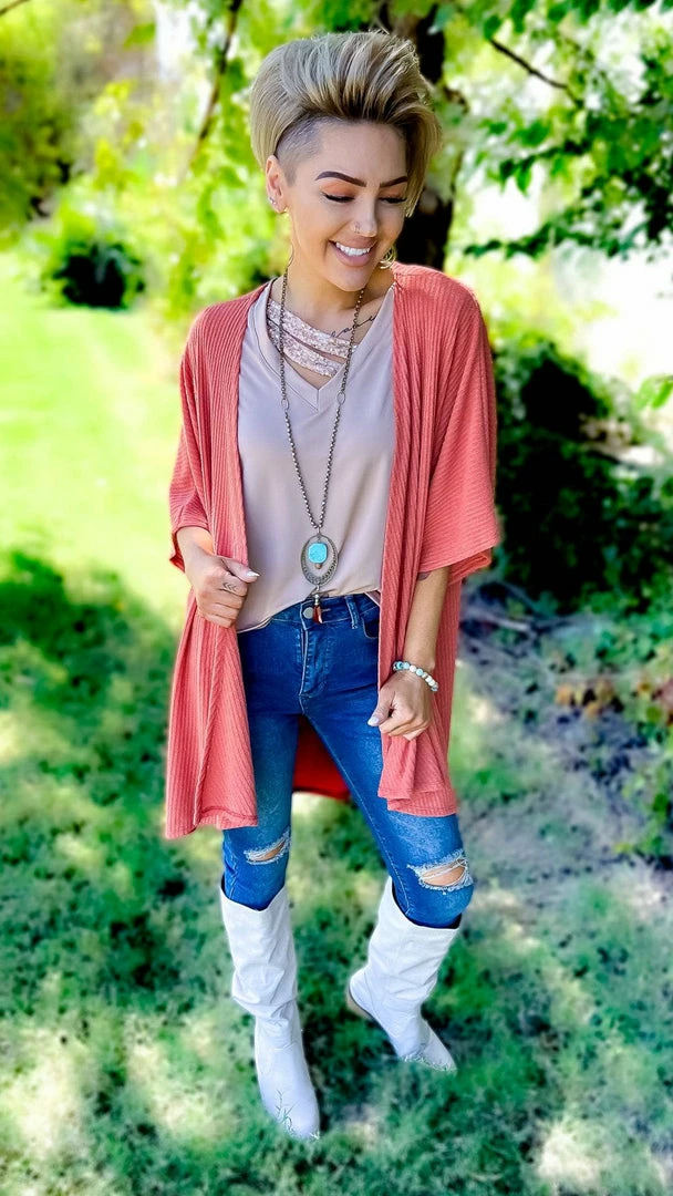 The ZigZag Stripe Rust Subtle Style Cardigan OUTERWEAR