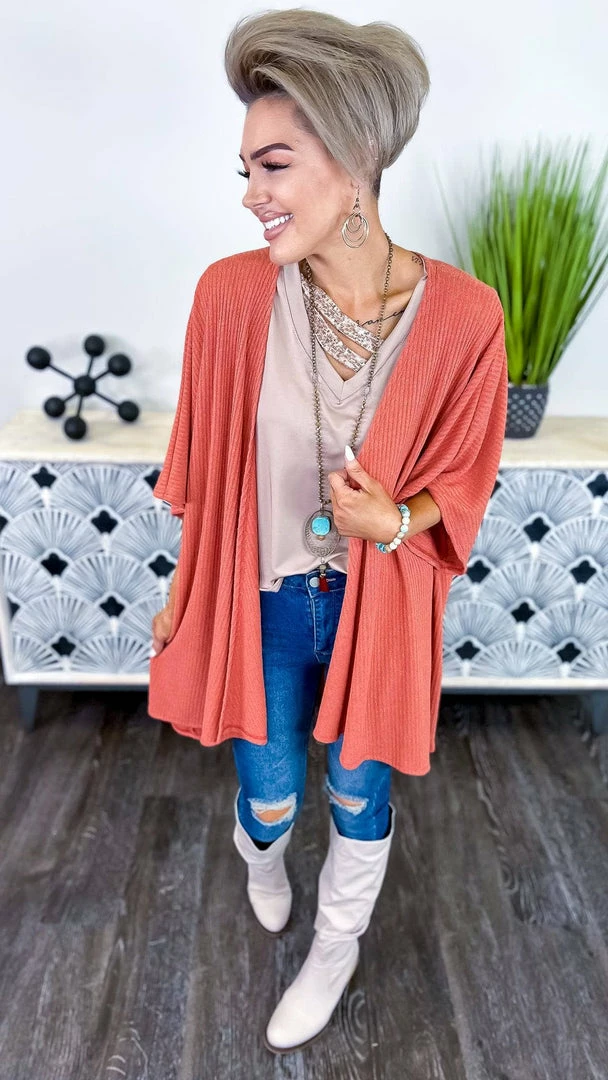 The ZigZag Stripe Rust Subtle Style Cardigan OUTERWEAR