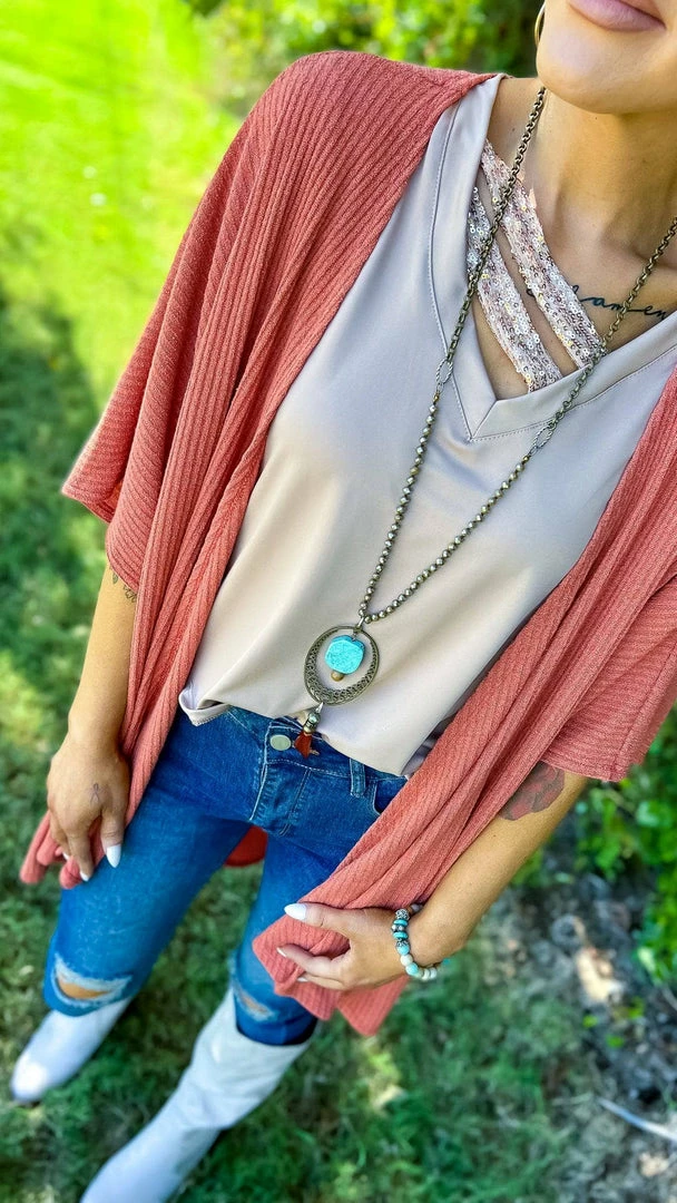 The ZigZag Stripe Rust Subtle Style Cardigan OUTERWEAR