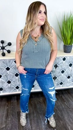 The ZigZag Stripe Sage Barcelona Breeze Tank [NO RETURNS] TOPS & TUNICS