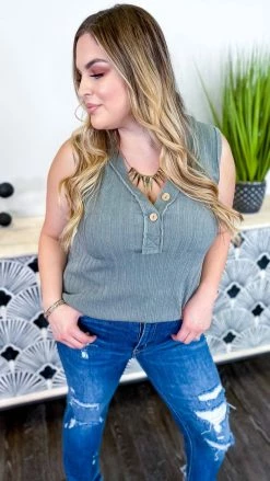 The ZigZag Stripe Sage Barcelona Breeze Tank [NO RETURNS] TOPS & TUNICS