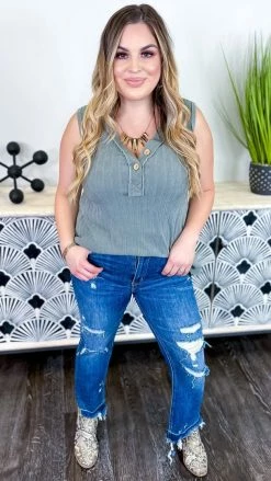 The ZigZag Stripe Sage Barcelona Breeze Tank [NO RETURNS] TOPS & TUNICS