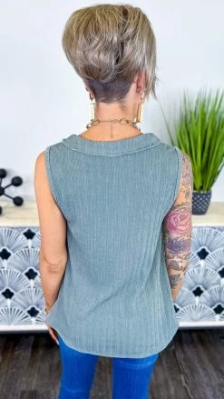 The ZigZag Stripe Sage Barcelona Breeze Tank [NO RETURNS] TOPS & TUNICS