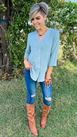 The ZigZag Stripe TOPS & TUNICS Sage South Beach Top [NO RETURNS]