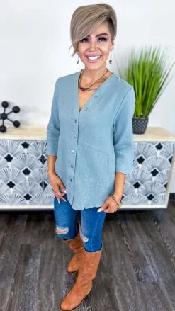 The ZigZag Stripe TOPS & TUNICS Sage South Beach Top [NO RETURNS]