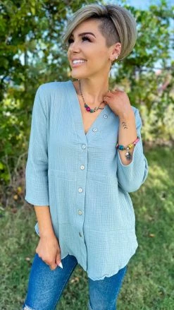 The ZigZag Stripe TOPS & TUNICS Sage South Beach Top [NO RETURNS]