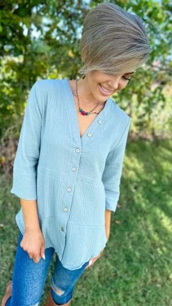 The ZigZag Stripe TOPS & TUNICS Sage South Beach Top [NO RETURNS]