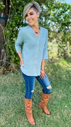 The ZigZag Stripe TOPS & TUNICS Sage South Beach Top [NO RETURNS]