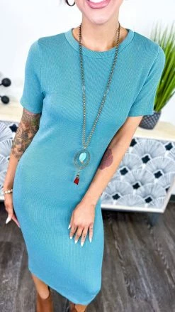 The ZigZag Stripe Seafoam Embracing Us Dress DRESSES