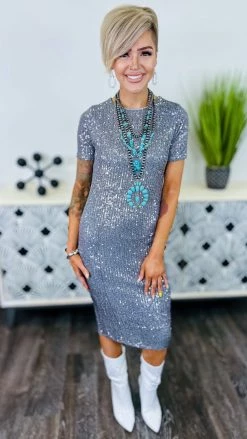 The ZigZag Stripe Silver Busy Slaying Dress DRESSES