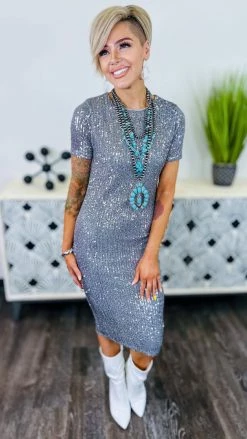 The ZigZag Stripe Silver Busy Slaying Dress DRESSES