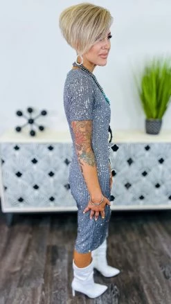 The ZigZag Stripe Silver Busy Slaying Dress DRESSES