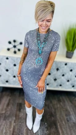 The ZigZag Stripe Silver Busy Slaying Dress DRESSES