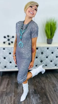 The ZigZag Stripe Silver Busy Slaying Dress DRESSES