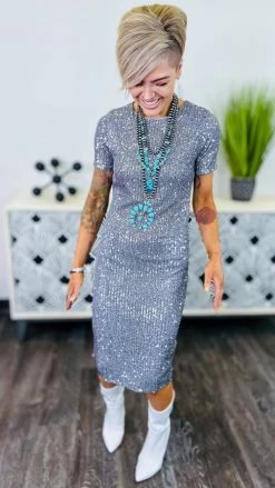 The ZigZag Stripe Silver Busy Slaying Dress DRESSES