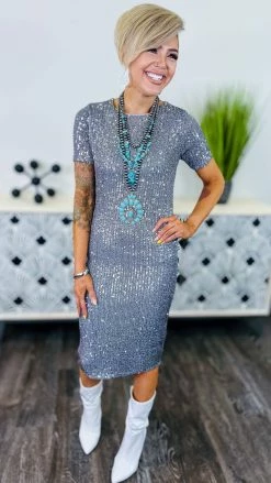 The ZigZag Stripe Silver Busy Slaying Dress DRESSES