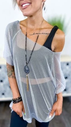 The ZigZag Stripe Silver Poolside Escape Top TOPS & TUNICS