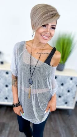 The ZigZag Stripe Silver Poolside Escape Top TOPS & TUNICS