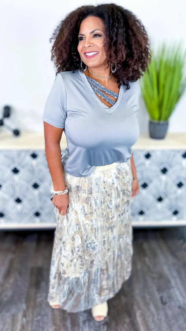 The ZigZag Stripe TOPS & TUNICS Silver Sequin Sensation Top