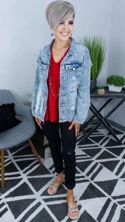 BiBi Studded Raw Hem Denim Jacket OUTERWEAR