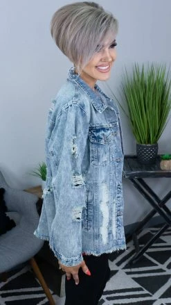 BiBi Studded Raw Hem Denim Jacket OUTERWEAR