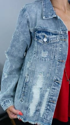 BiBi Studded Raw Hem Denim Jacket OUTERWEAR