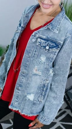 BiBi Studded Raw Hem Denim Jacket OUTERWEAR