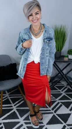 BiBi Studded Raw Hem Denim Jacket OUTERWEAR