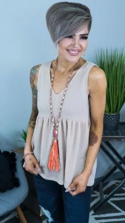 The ZigZag Stripe TOPS & TUNICS Taupe Enhanced View Top