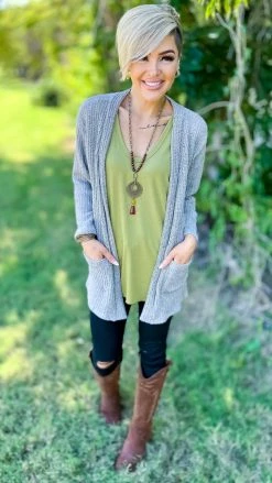 The ZigZag Stripe Taupe Fresh Start Cardigan