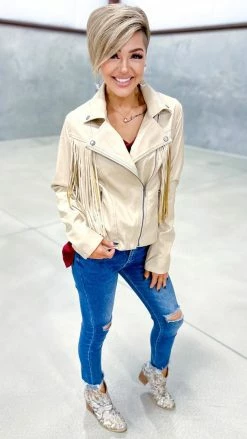 White Birch OUTERWEAR Taupe Fringe Benefits Jacket