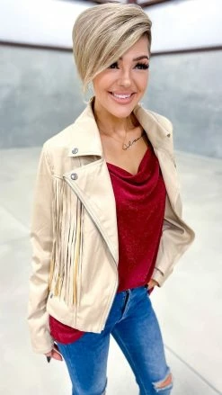 White Birch OUTERWEAR Taupe Fringe Benefits Jacket